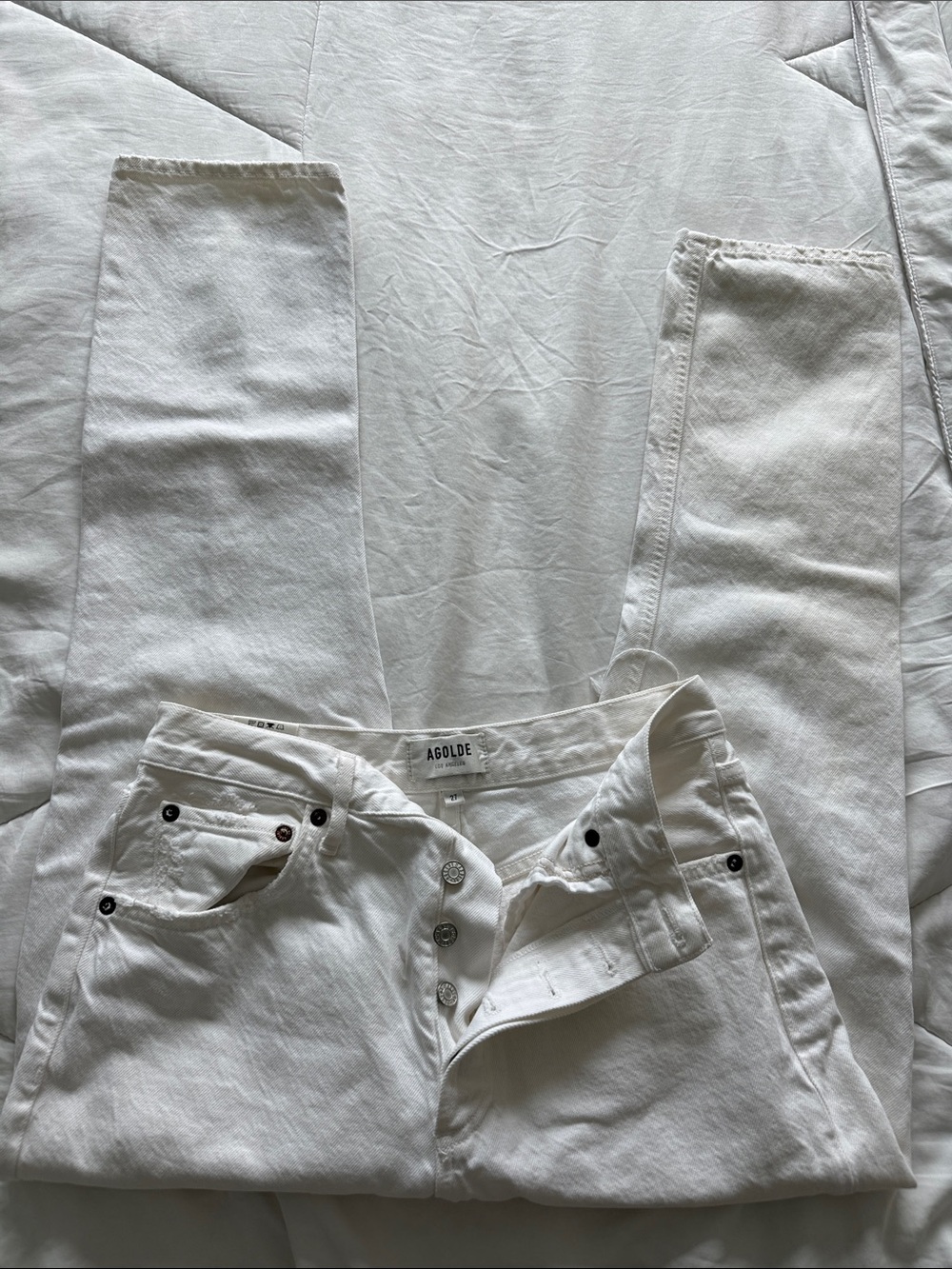 Agolde White Button-Fly High-Rise Jeans